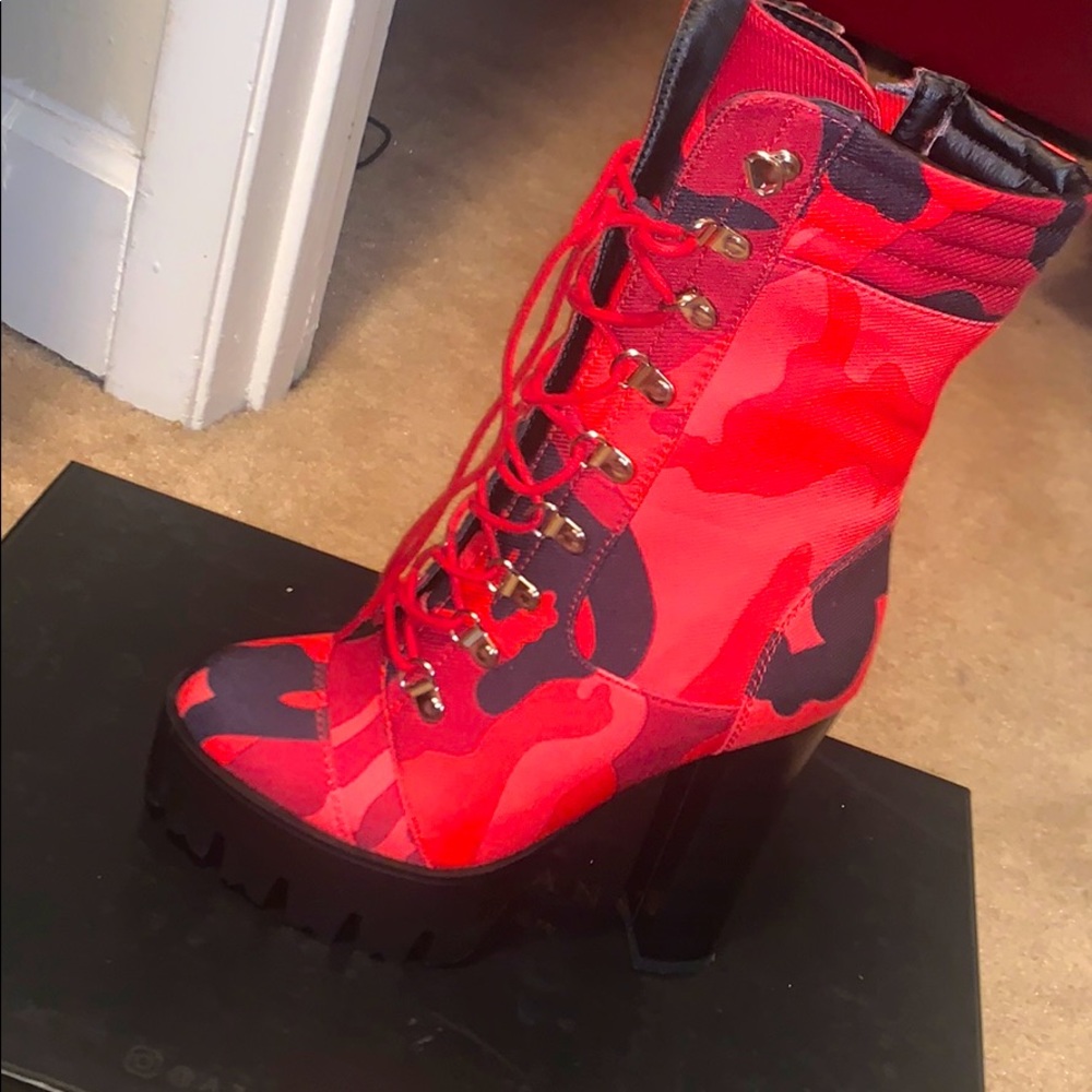 Red Camo Platform Booties